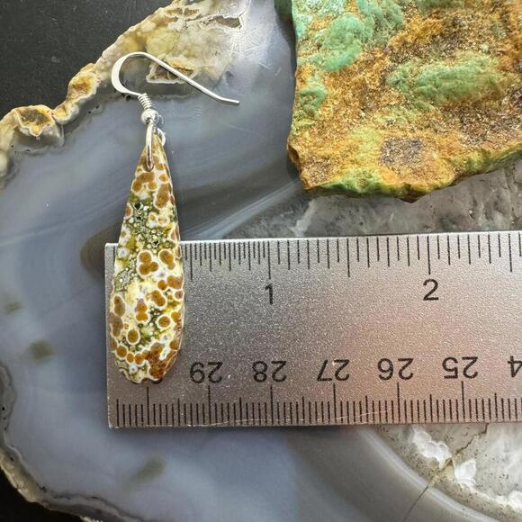 Sterling Silver Teardrop River Jasper Slab Dangle Earrings For Women #197 - Picture 9 of 10